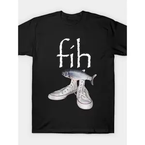 Fih Text & Fish On Shoes Graphic T-Shirt - Humorous & Quirky Meme Inspired Crew Neck Tee
