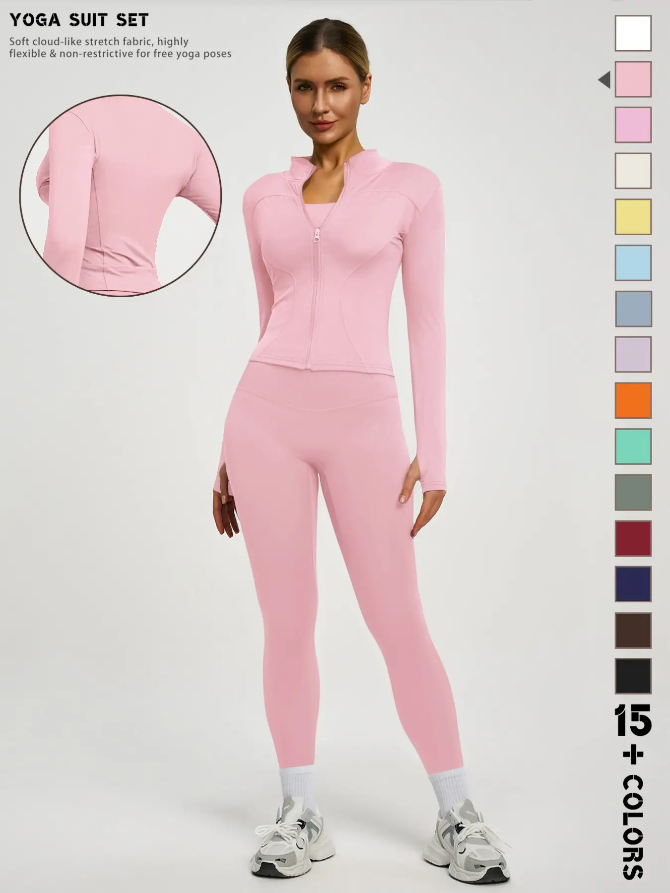 New Women's Solid Color High-End Casual Long Sleeve Quick-Dry Sports Set, Essential Yoga Jacket and Elastic Tight Yoga Pants High Stretch Form Fitting Polyester Blend Activewear Activewear Yoga Fitness
