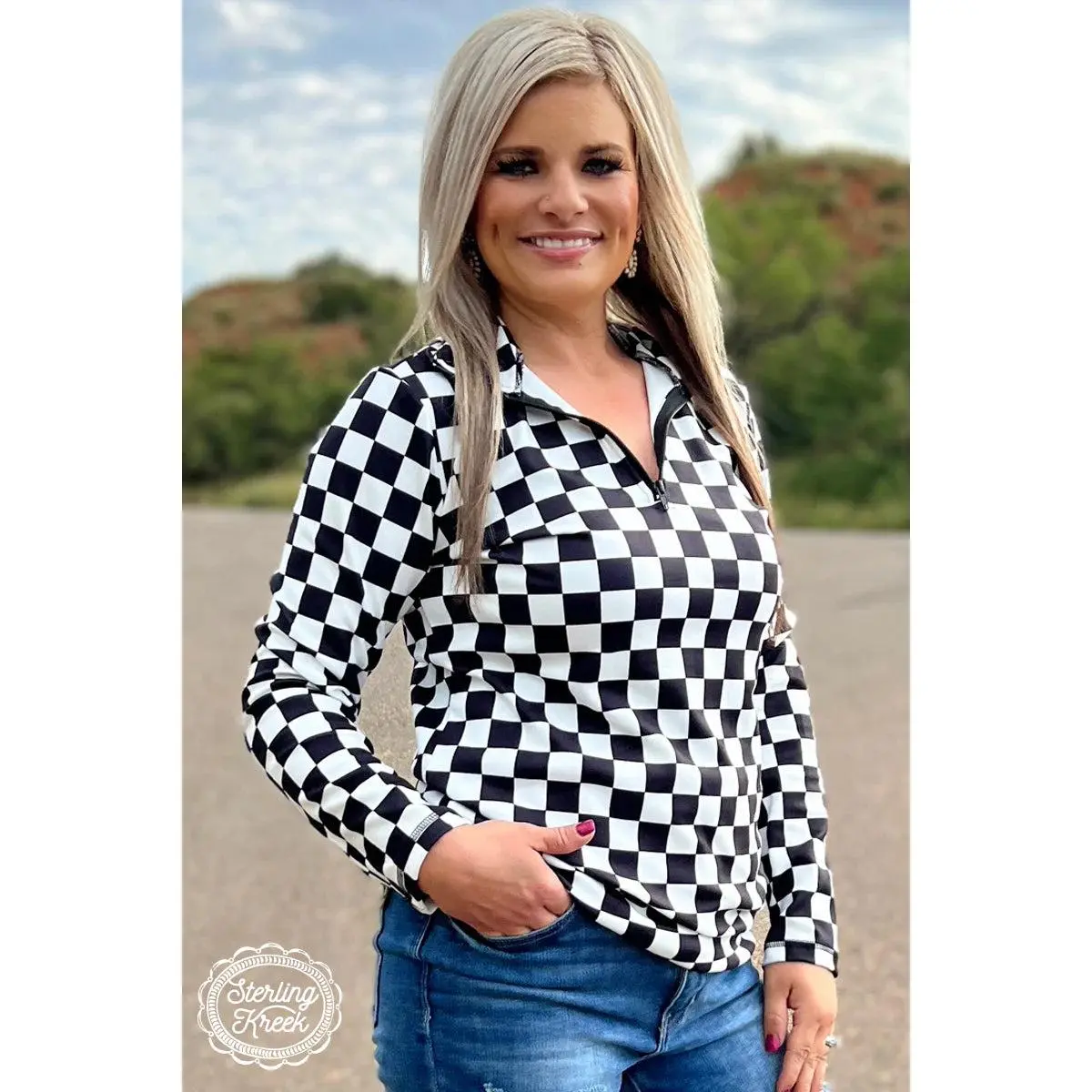 Round the Track Pullover-Checkered