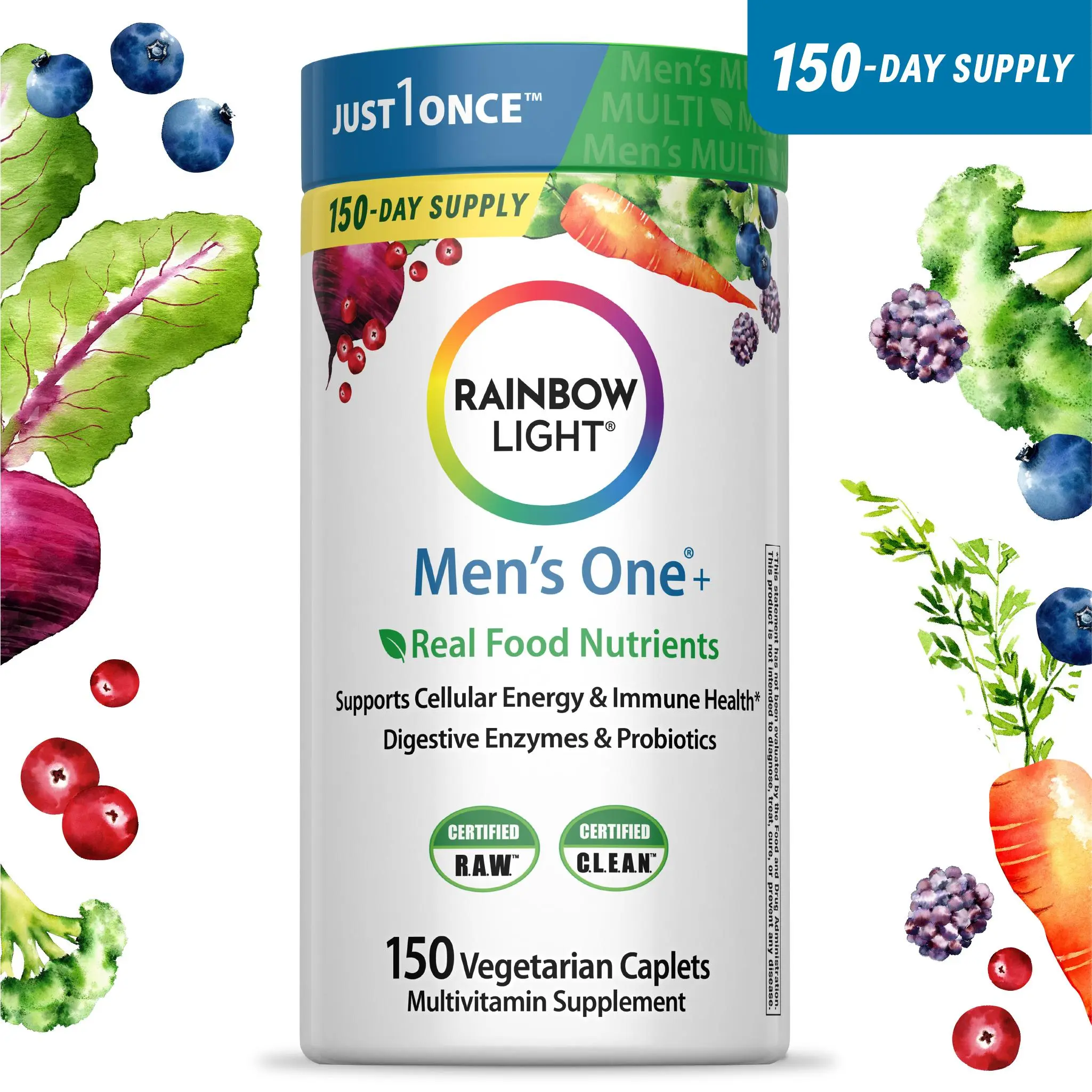 Rainbow Light Men’s Multivitamin – With Ashwagandha, Lycopene & Probiotics – Real Food Nutrients – 150 Vegetarian Caplets