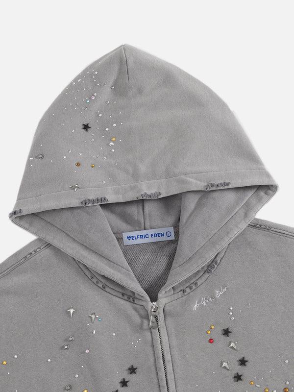 Aelfric Eden Hotfix Rhinestone Star Zip Up Hoodie Vintage Washed Hoodies Streetwear Hooded Sweatshirts Jackets Unisex zip up hoodie