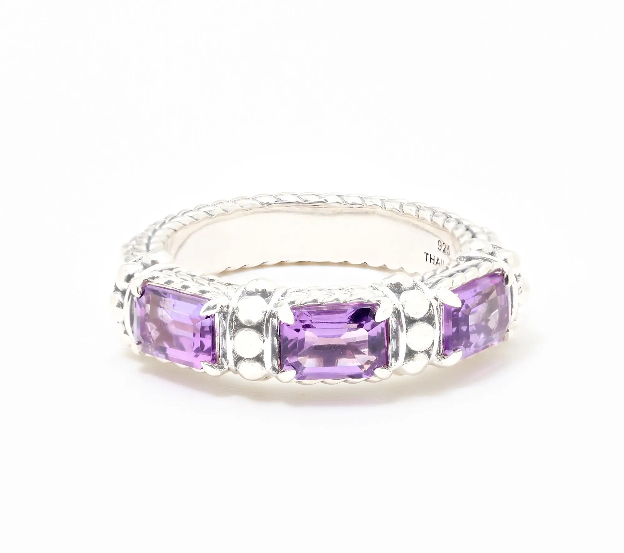 Jai Sterling Silver & Gemstone Emerald Cut Band Ring