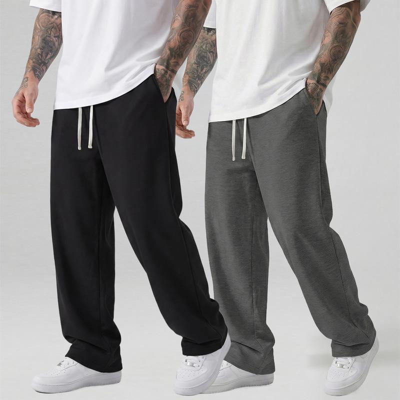 Men's Casual Jogger Pants - Straight-leg loose fit, elastic waistband with drawstring, side pockets, all-season comfort, athletic style long pants, knit fabric, durable material