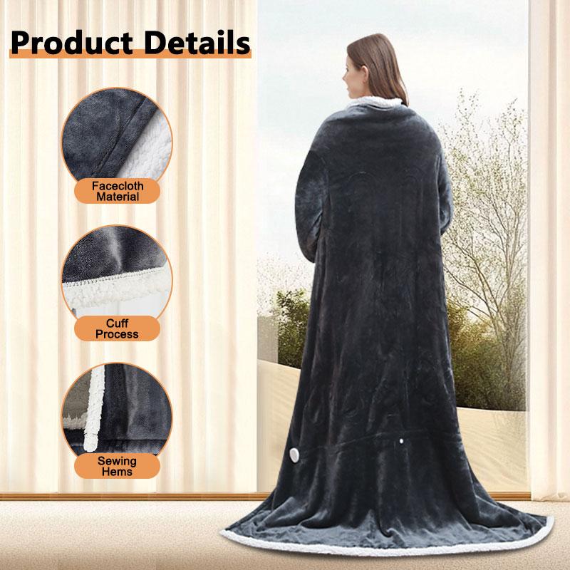 Wearable Heated Blanket，Portable Electric Heated Throw Blanket with Sleeves & Foot Pocket 50"x70"+14" Electric Snuggle Throw, 6 Heating Settings, 1-12H Auto Shut-Off,Machine wash,Perfect Gift for Her/Him/Family Use at Home or Office