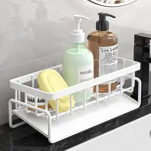 FEELSO Sink Organiser, Kitchen Organiser with Removable Drain Pan, Tea Towel Hanger and Brush Tray for Kitchen