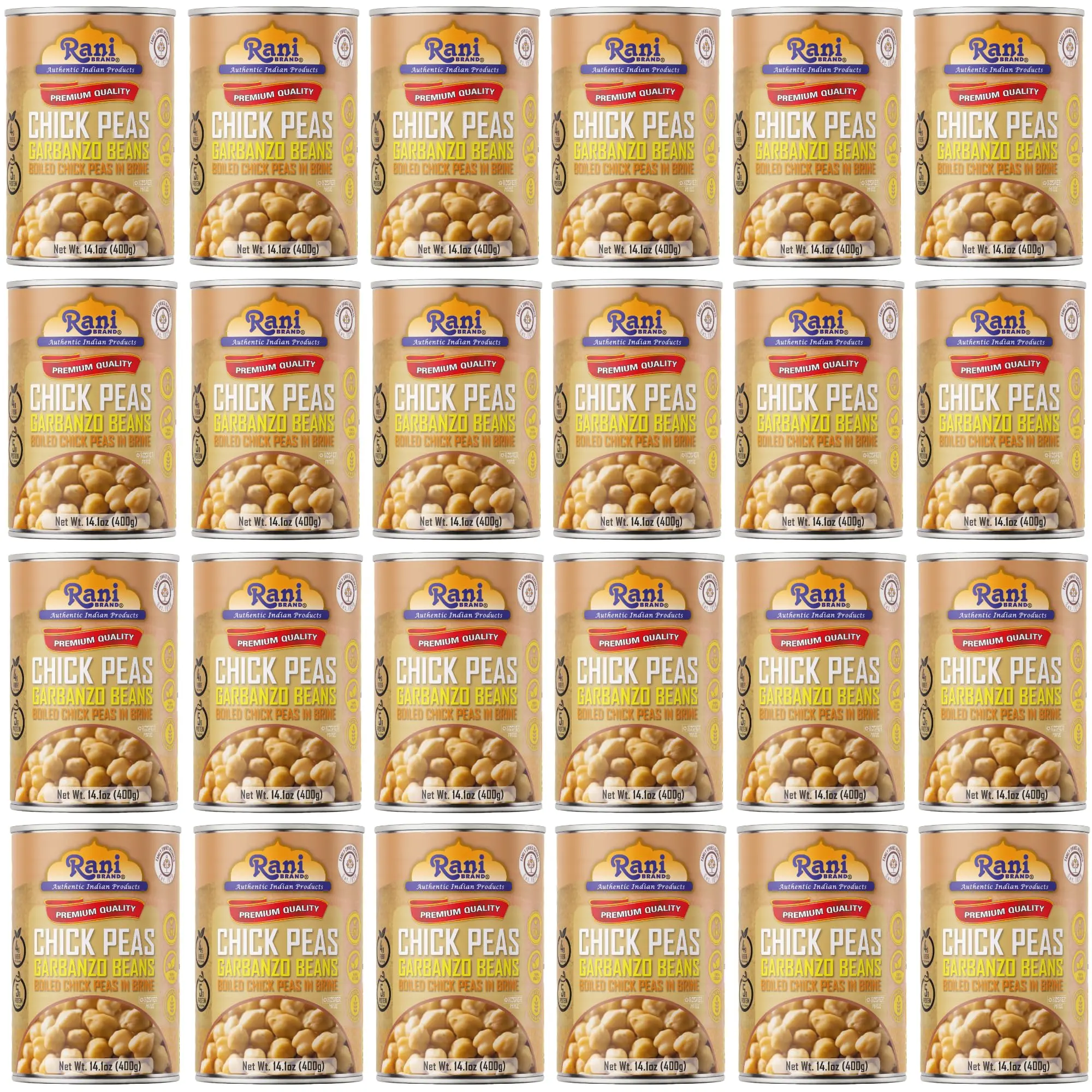 Rani Chick Peas, Garbanzo Beans (Boiled Chick Peas in Brine) Kabuli Chana 14oz (400g) Pack of 24 ~ Easy Open Can | All Natural | Vegan | Gluten Friendly | NON-GMO | Kosher | Indian Origin
