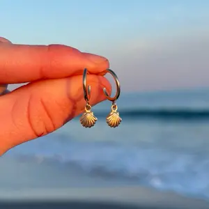 14k gold filled seashell hoop earrings, open back hoop earrings, everyday beach earrings, seashell hoops, waterproof earrings