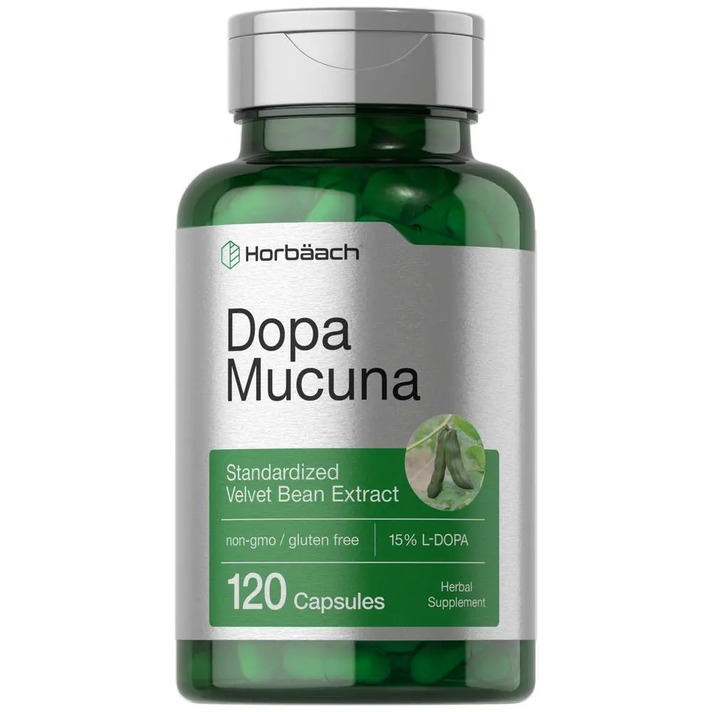 Horbäach Dopa Mucuna Supplement | 120 Capsules | Velvet Bean Herbal Extract | 15% L-Dopa | Non-GMO & Gluten Free