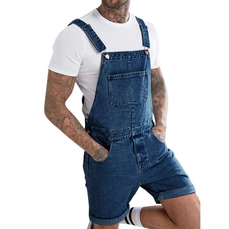 Runcati Men's Denim Shorts Bib Overall Jean Romper Casual Loose Fit Walkshort Button Pockets Summer Jumpersuit