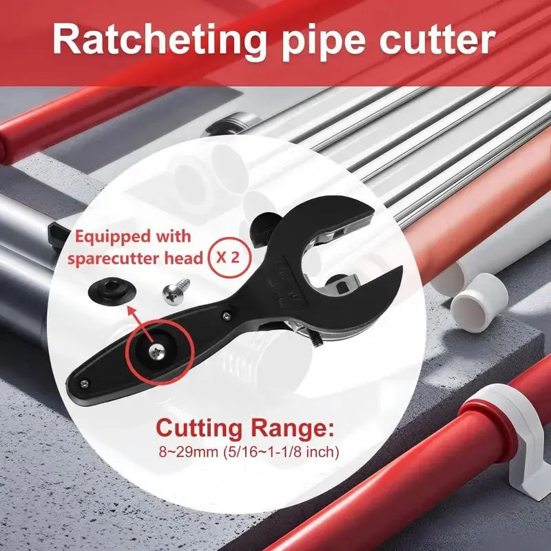 Single-Hand Ratchet Pipe Cutter Tool, Quick Cut for 5/16"-1 1/8" (8-29mm) Stainless Steel, Copper & Alu Cuts, Plastic Pipes, Convenient Tight Space Use, Easy Access Plumbing Home Improvement Hand Tool Single-Hand Ratchet Pipe Cutter Tool, Quick Cut for 5/16"-1 1/8" (8-29mm) Stainless Steel, Copper & Alu Cuts, Plastic Pipes, Convenient Tight Space Use, Easy Access Plumbing Home Improvement Hand Tool