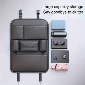 [Stylish Car Seat Organizer] High Quality 1pc Black PU Leather Car Seat Back Organizer | Large Capacity Multi Compartment Storage Bag for Water Bottles, Tablets, Laptops And Accessories - Stylish Backseat Organizer for Easy Car Storage