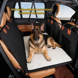 Dog Mat for Back Seat Extender with Double-sided Pad for Dogs, Detachable Dog Bed for Car,Hard Bottom Car Seat Cover for Dogs,Pet Cover for Hammock for Car (Black, for car Back seat Extender)