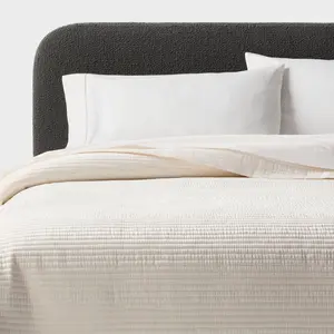 Full/Queen Ruched Velvet Quilt Ivory - Threshold