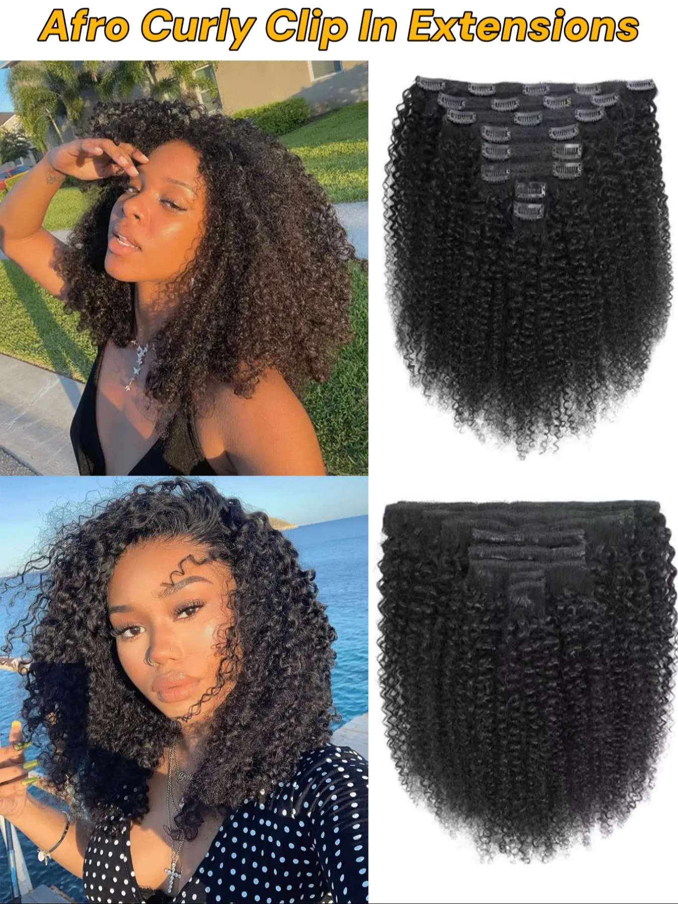 8pcs Afro Curly Glueless Clip In Human Hair Extensions For Girls 120g/per Double Wefts With 20 Clips