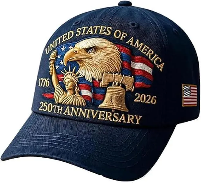 Unisex Sturdy Cotton Twill Baseball Cap - Bald Eagle, 50-Star, 13-Stripe Embroidery, 250th Anniversary (1776-2026), Buckle Closure, UV Protection, Party/Outdoor Use, Teens/History Buff Accessories, Spot Clean