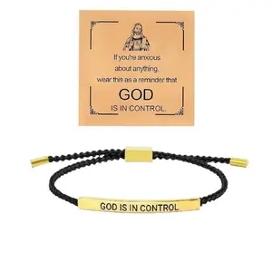 Inspire Bracelet-GOD IS IN CONTROLM,Self Worth Motivation Bracelet，Braided Rope Handmade Engraved Bracelet Stainless Steel，To My Daughter Inspirational Jewelry Gifts for Women Best Friend,Adjustable Up to 10" men