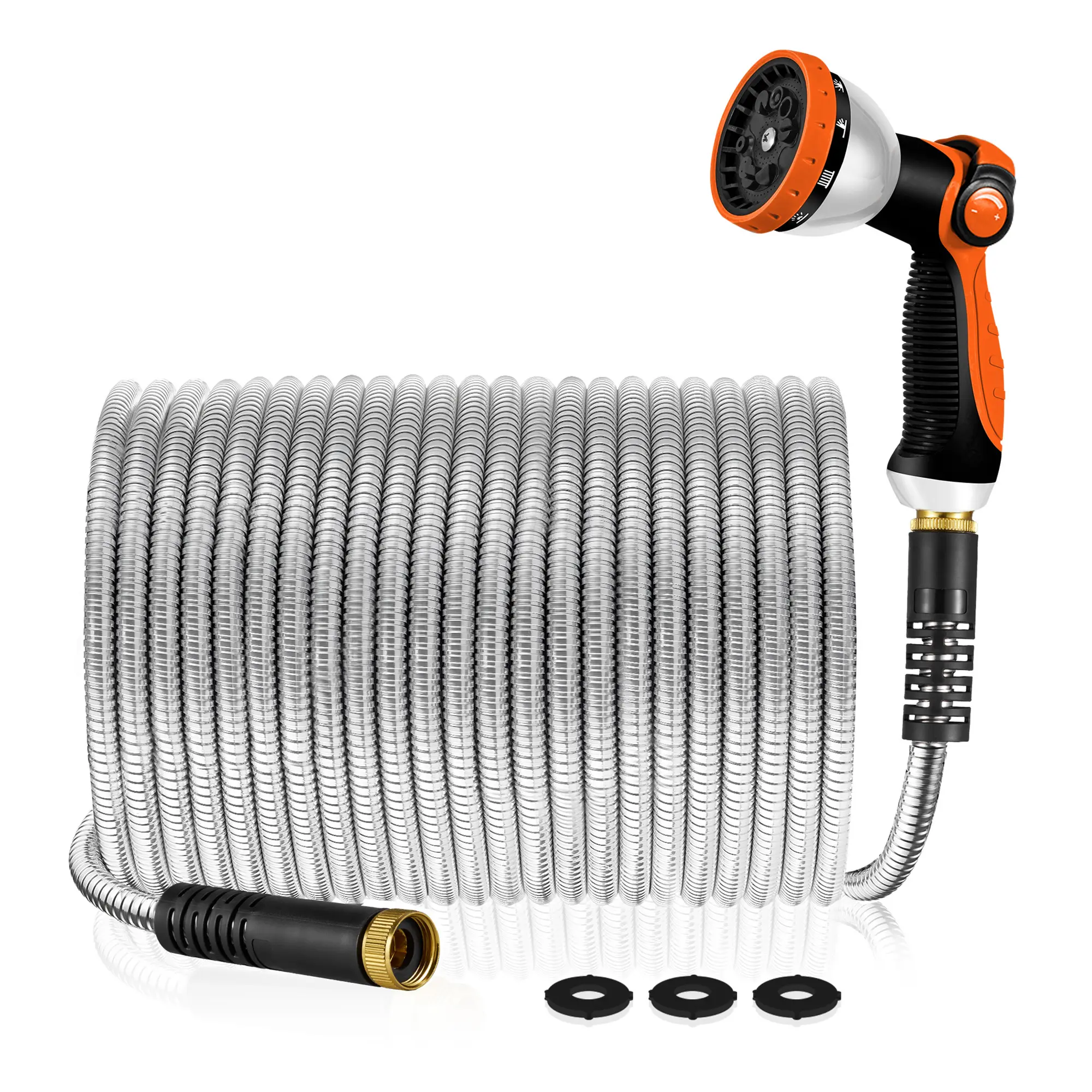 YOFIDRA Garden Hose 50/100 ft Metal - Stainless Steel Water Hose Flexible Heavy Duty Garden Hose Collapsible and No Kink Water Pipe Handle Home Adjustable Nozzle Kink Resistant Hose Portable Garden Hose
