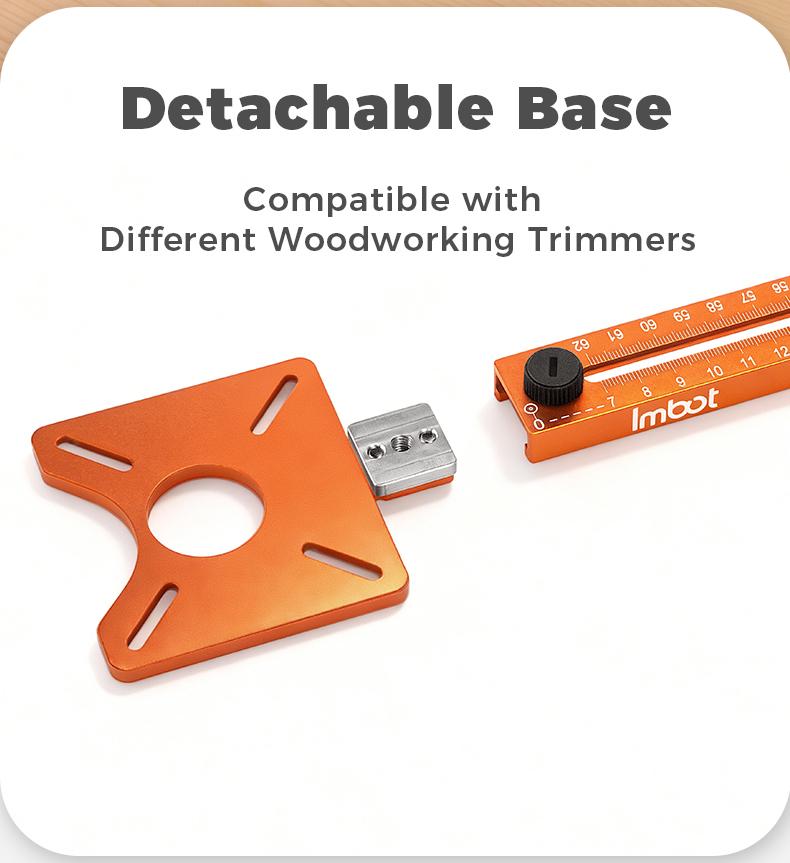 IMBOT Multi-function Router Jig – integrates milling, circle cutting, cabinet drilling, and guide functions in one aluminum alloy tool. Features adjustable radius for woodworking circle/arc cutting and precision grooving.