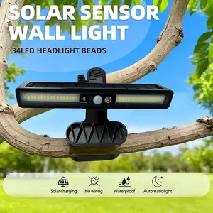 Solar Outdoor Clip-on Sensor Light, Outdoor Solar Lights for Fence, Walkway Solar Lights for Outside, IP65 Security Light, 7 Modes, 2 Color Temperatures, Suitable for Outdoor Garden, Courtyard, Lawn, Porch Security Lighting