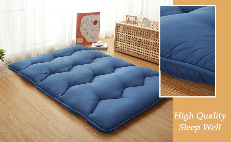 GARVEE Japanese Futon Mattress, Available in Full and Twin Sizes, Roll Up Design for Easy Storage, Ideal for Floor Sleeping, Camping, or Guest Rooms, Navy Color