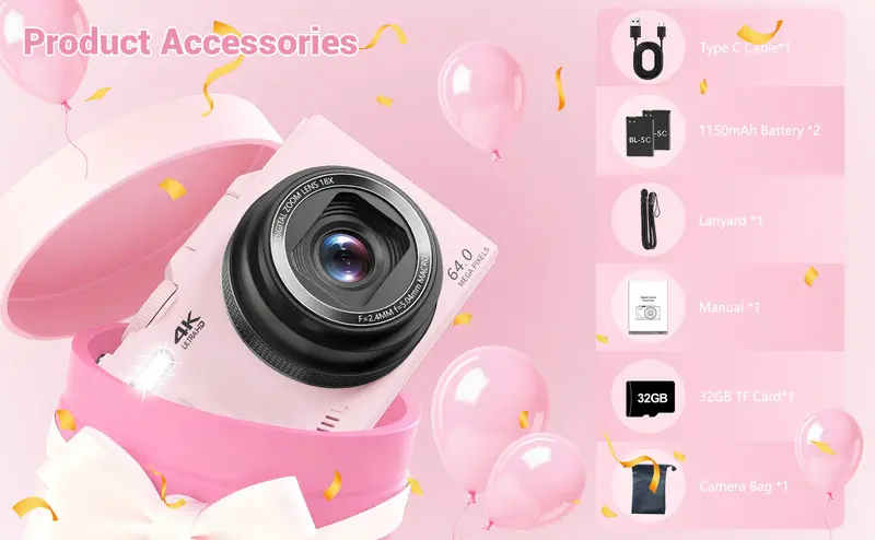 WIKICO Automatic 4K 64MP Autofocus Point & Shoot Digital Camera - Mini Vlogging Camera for Vloggers, WiFi, 32GB TF Card, 180° Flip Screen, Lanyard, Webcam Function, Batteries, Compact Beginner Travel Kit, Father's Day Gift (Mini Stuff That Actually Works) WIKICO Automatic 4K 64MP Autofocus Point & Shoot Digital Camera - Mini Vlogging Camera for Vloggers, WiFi, 32GB TF Card, 180° Flip Screen, Lanyard, Webcam Function, Batteries, Compact Beginner Travel Kit, Father's Day Gift (Mini Stuff That Actually Works)