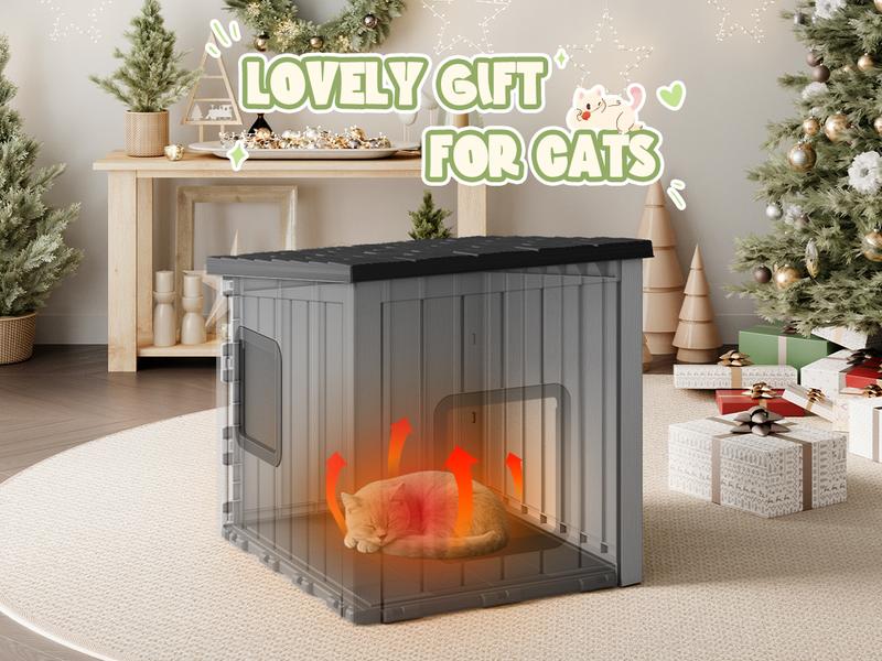 Durable All-Weather Cat House, Fade & Crack Resistant Resin Shelter with Roof, for Patio, Backyard & Garden