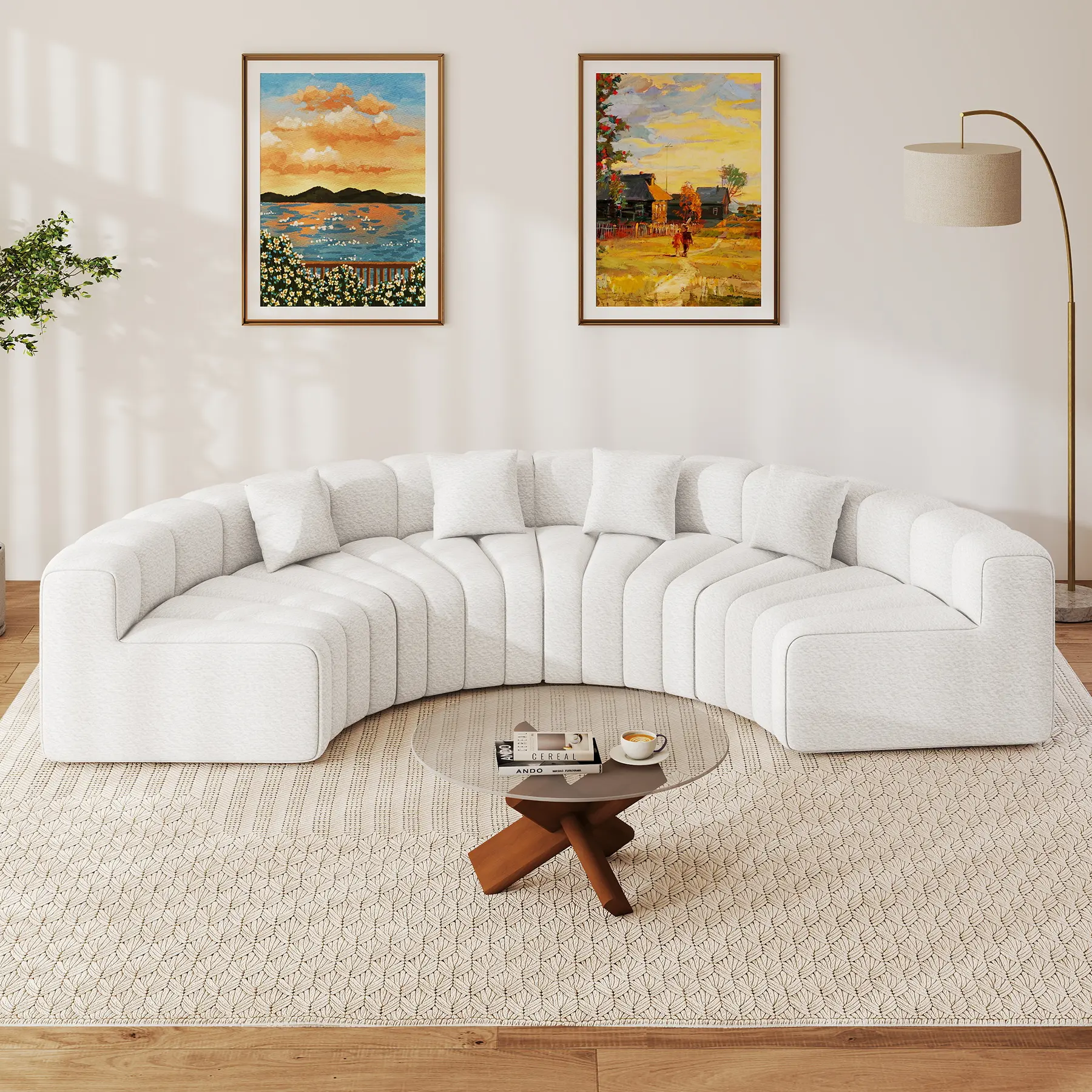 128" Oversized Curved Cloud Couch, Modern Compressed Modular Sectional Sofa, 4 Seater Boneless Couches for Living Room, No Assembly Required, White 1 PCS