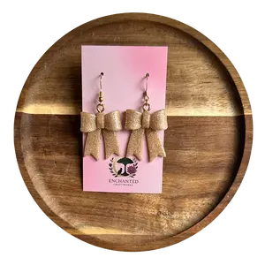 Glitter Hand-Folded Bow Polymer Clay Dangle Earrings