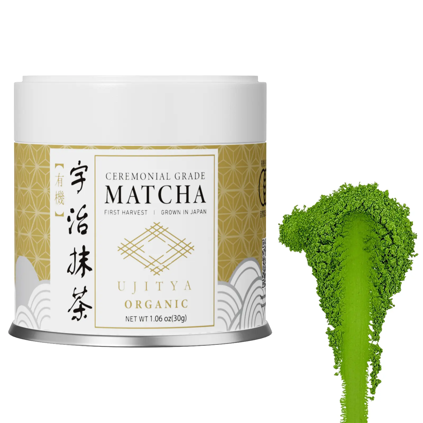 Ceremonial Grade Japanese UJI First Harvest AA-Rated Organic Purity Matcha Green Tea Powder Beverage, 30g (1.06oz) Tin, Aa‑Rated Matcha