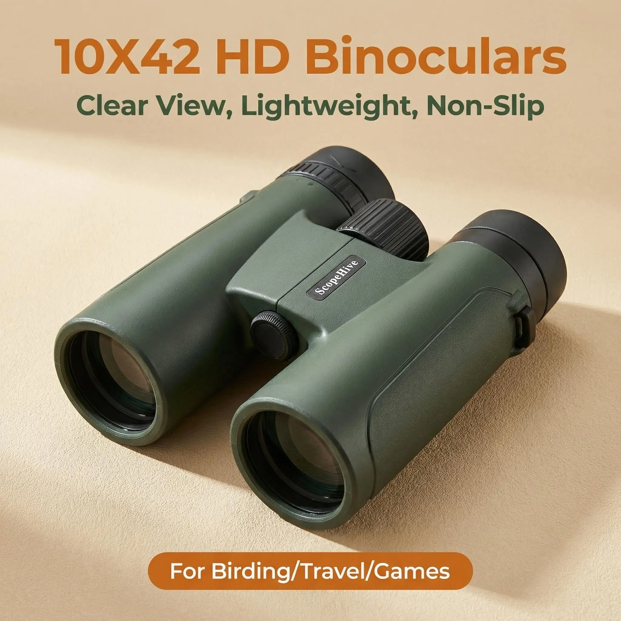 10X42 HD compact Binoculars, Scenic Clear View, hunting binoculars,Lightweight Non-Slip Portable Telescope for Birding, Travel High Definition Binoculars Camping Equipment Camping Gear Camping Supplies