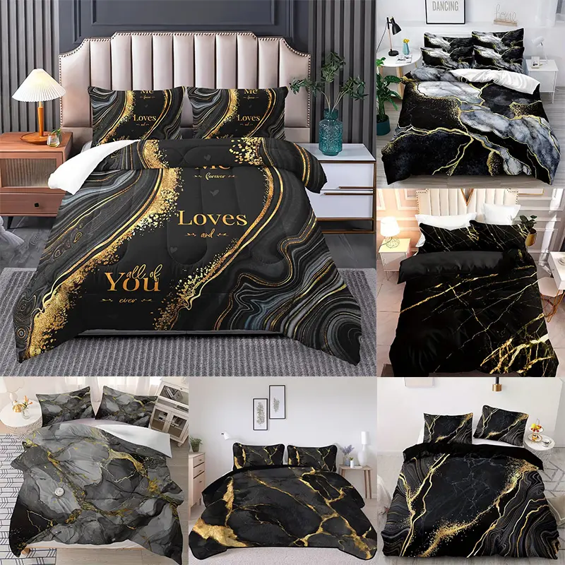 Marble Pattern Decorative Hotel Style Theme Bedding Set, Includes Duvet Cover and Two Pillowcases, 100% Polyester Fabric, Bedroom and Guest Room Use, Comfy Bed Sets, Hotel Quality Bedding