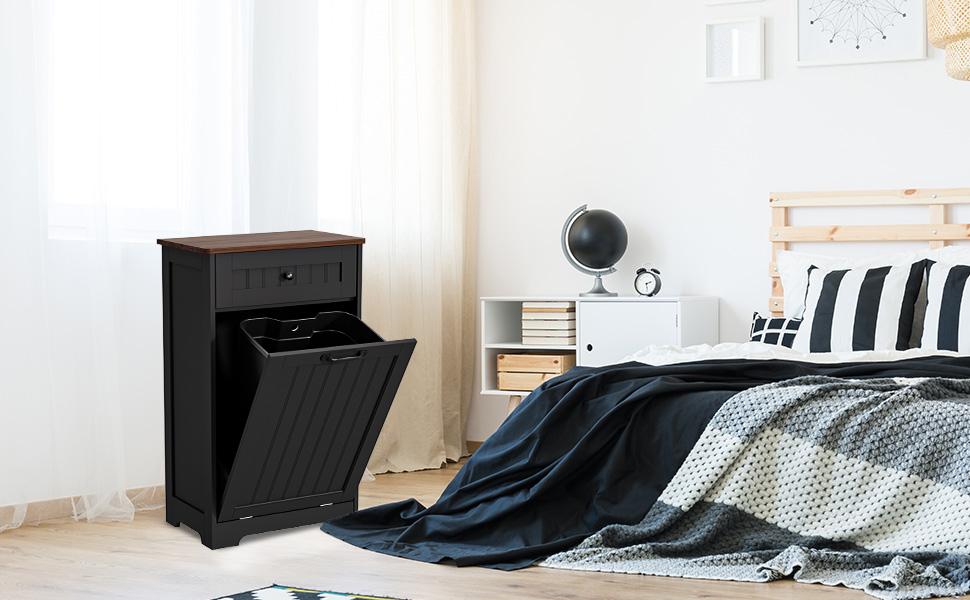 【Does Not Include Trash Can】AHB 10 Gallon Tilt-Out Trash Can Cabinet - Hidden Wooden Kitchen Bin, Pet Proof & Space Saving Design for Under Sink or Freestanding Use