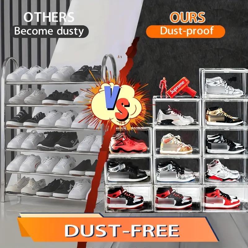 10 Pack Acrylic Shoe Display Boxes with Lids - Dustproof Transparent Case Containers Organizer for Sneakers, Heels, Up to Size 14  Plastic shoe box
