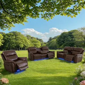 A AINEHOME Reddish Brown Breathing Leather 3-Piece Living Room Recliner Sofa Set for Comfort and Style