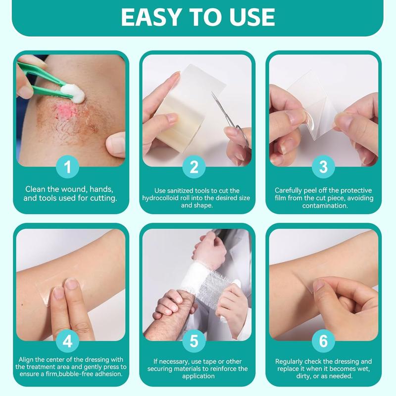 Amzfusfred Medical-Grade Hydrocolloid Bandage Roll Waterproof Flexible Hypoallergenic Latex-Free for Wound Care Secure Adhesion Semi-Transparent Comfortable Design Healthcare Aid