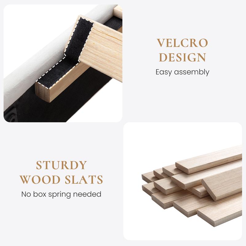 SHA CERLIN Modern Minimalist Bed Frame with Curved Wingback Headboard Heavy Duty Upholstered Platform Bed with Wood Slats Elegant Style No Box Spring Needed