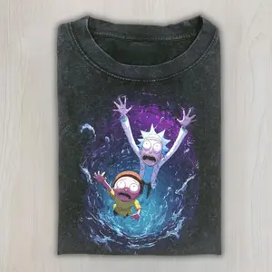 Rick And Morty Falling Into Portal T-Shirt, Chaotic Multiverse Adventure Meme Scene From Rick And Morty Cartoon Series Funny Sci Fi Parody Shirt, Unisex Cotton Crewneck T-Shirt Menswear Womenswear Streetwear Top