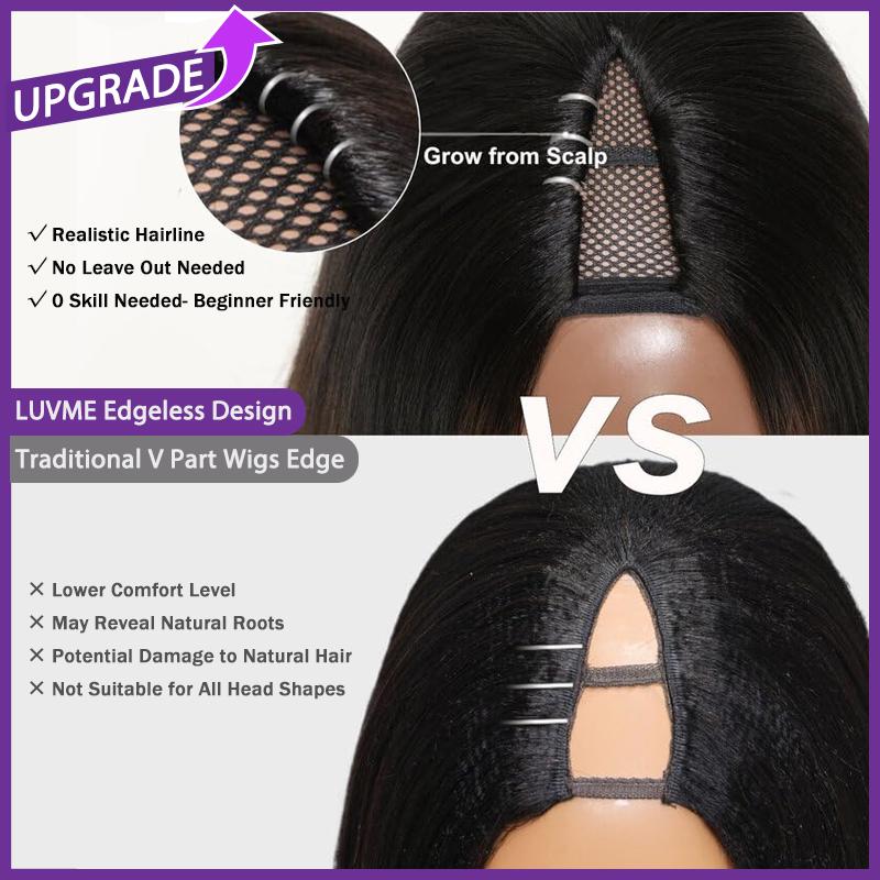 Luvme Too Easy Texture™ 0 Skill Needed-Beginner Friendly Wear Half Wig Invisible Hairline Human Hair Glueless V Part Wig No Leave Out Drawstring Install Burmese Messy Curl Yaki Straight Kinky Curly
