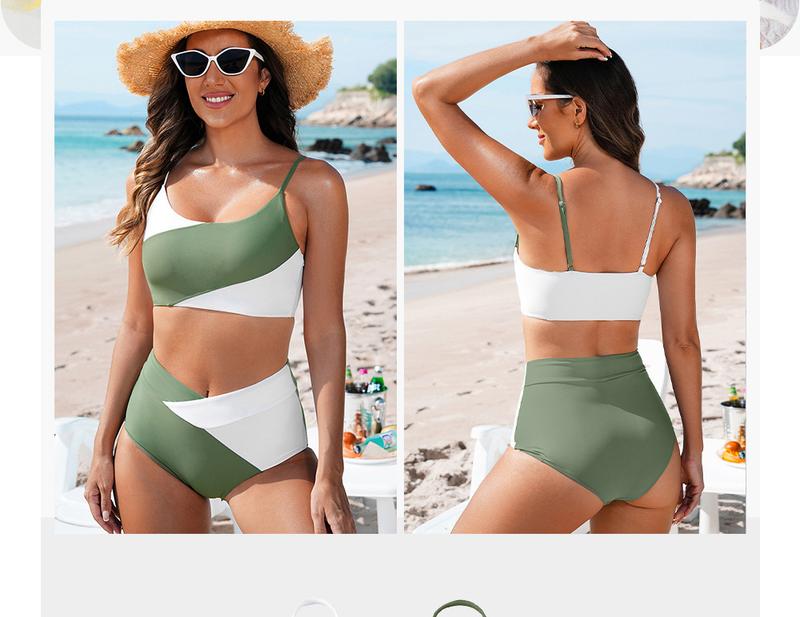 Aleumdr Women 2 Piece High Waisted Bestselling Bikini Color Block Swimsuit 2026 Summer Beach Bathing Suits