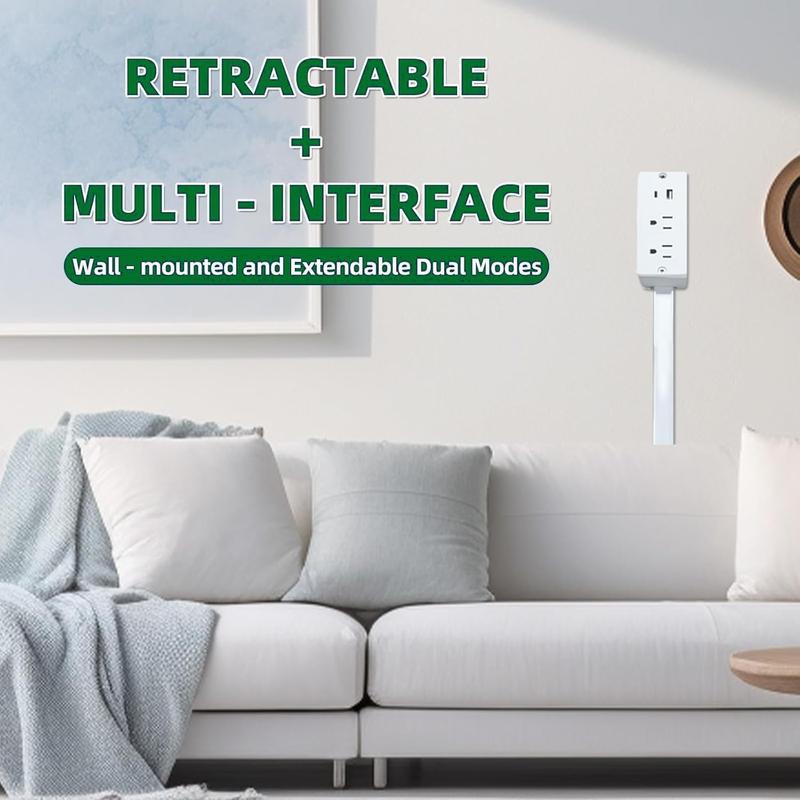 MUNBYN  Electrical Outlet Extender Stick - Power Socket Expander,Extendable Outlet for Hard to Reach Places,Features USB-A,USB-C,2 AC Outlets,Rotates 180°,Use Behind Couches,Nightstands,Desks,More