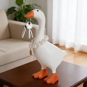 7-Inch Desk Goose Statue – Cute Resin Goose Figurine with Magnetic Beak Key Holder, Funny Desktop Decor & Key Tool Holder for Home Office Desk, Aesthetic Room Decor, Cute Desk Accessories, Housewarming Valentine’s Day Gift for Women