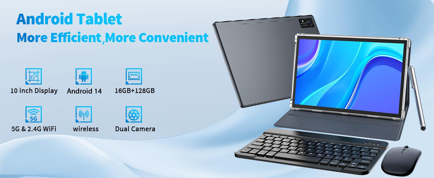 【TikTokShopSpringGlowUp】Relndoo Android 14 Tablet 10.1 inch with 16(8+8)GB+128GB, Face Unlock, Set with Keyboard, Mouse, Case, Stylus, Supporting Multitasking