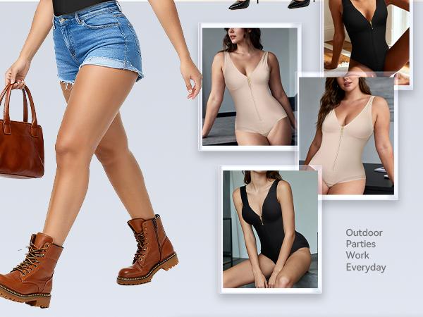 SHAPSHE Women's Single-Row Hook & Zipper Waist Shapewear for Butt Lifter Bodysuit - Seamless Shaping & All-Day Comfort