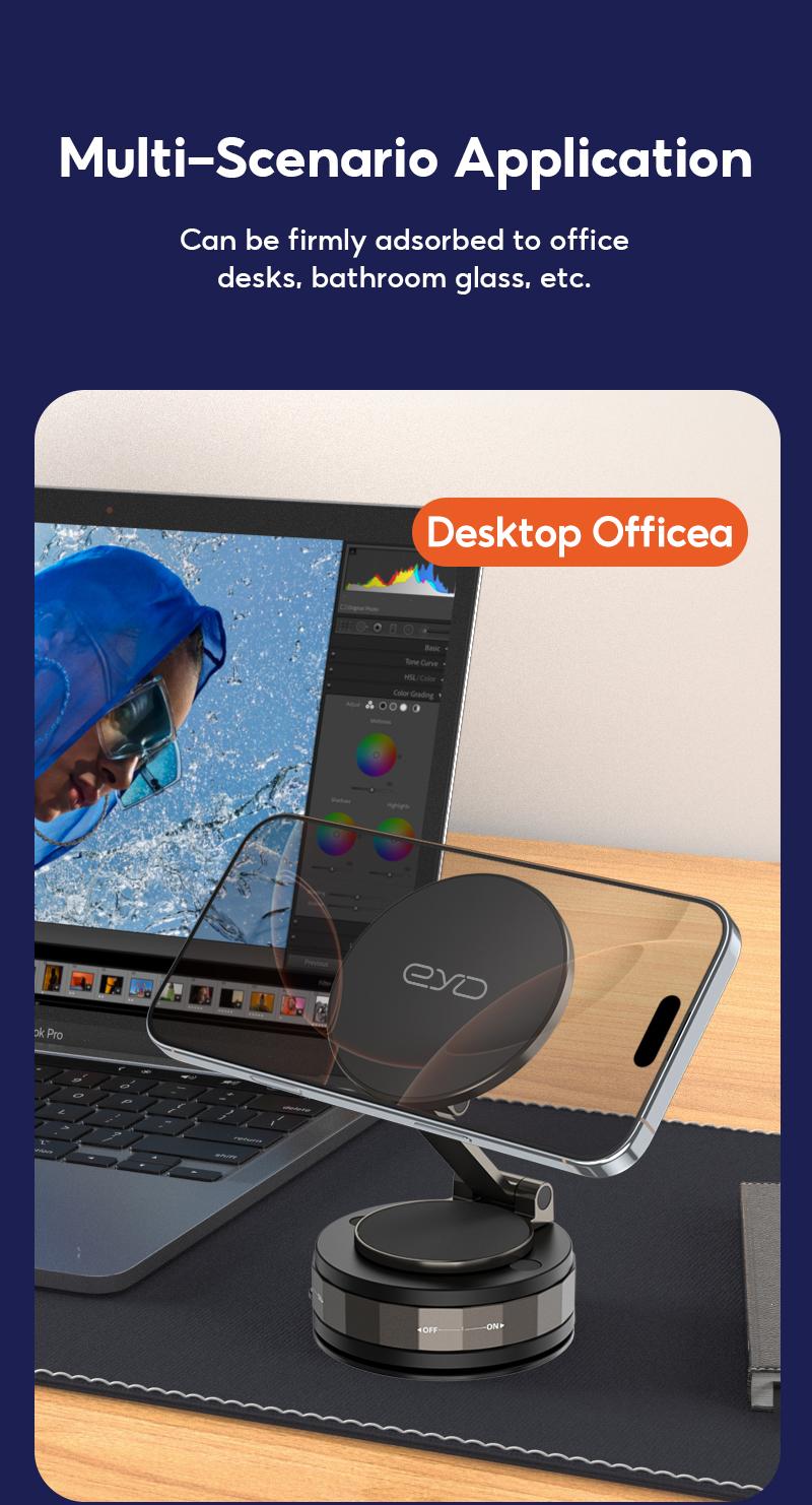 EYD VP05X Magnetic Vacuum Suction Phone Holder, 360° adjustable, strong magnetic adsorption, foldable, universal car and desktop stand.