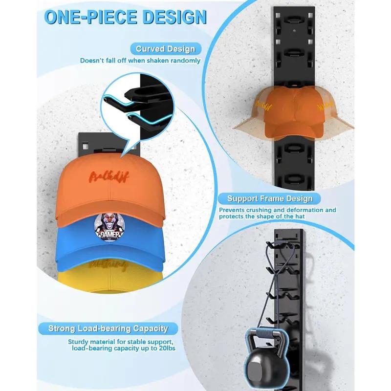 2 Pack Hat Organizer  Wall Mounted Baseball Cap Rack Black or White Adhesive Mount Stable Structure Holds 18 Hats for Closet Door & Bedroom Easy Access Display Hanger