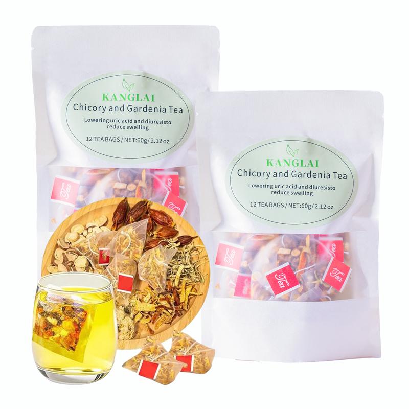 Kanglai Chicory & Gardenia Herbal  Tea Mix with Cooling Relief - Supports Healthy Blood Sugar, Digestion, Weight & Sleep, Natural Sugar-Free Blend, Vegan & Caffeine-Free, 12 Tea Bags natural ingredient  herbal drinks