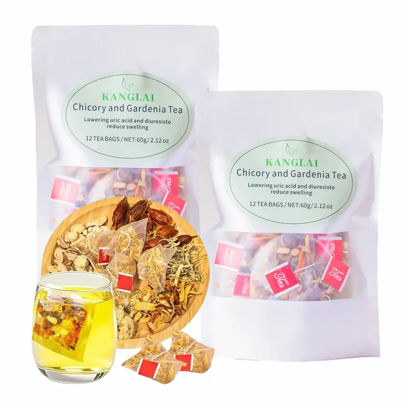 Kanglai Chicory & Gardenia Herbal  Tea Mix with Cooling Relief - Supports Healthy Blood Sugar, Digestion, Weight & Sleep, Natural Sugar-Free Blend, Vegan & Caffeine-Free, 12 Tea Bags natural ingredient  herbal drinks