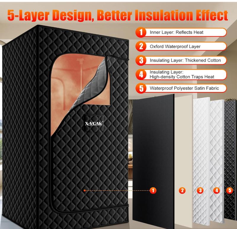 Portable Steam Sauna, Portable Sauna for Home, Sauna Tent Sauna Box with 3L Steamer, Remote Control, Folding Chair, 9 Levels, 2.9’ x 2.9’ x 5.9’