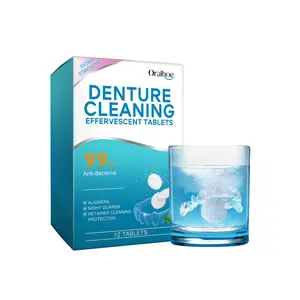 Oralhoe Denture Cleaning Effervescent Tablets 99% Anti-Bacterial Gentle Stain Removal Daily Use Portable Sodium Bicarbonate & Citric Acid