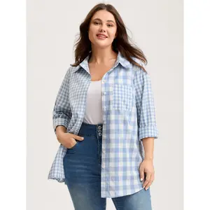 【Summer Turn-Up】【Essential】BlOOMCHIC Plus Size Asymmetrical Plaid Button-Down Shirt [M-6X] 2026 Summer Pick for Mother's Day Swimweek